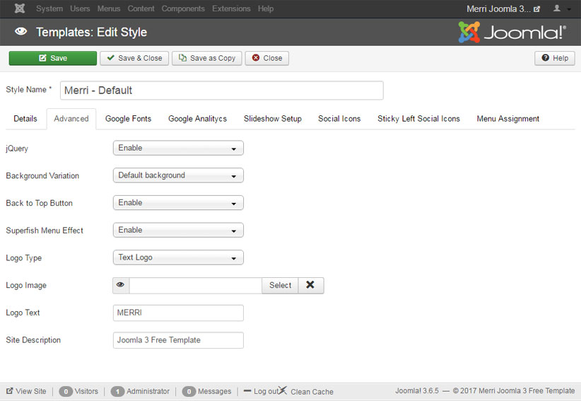 Template Parameters Merri Free Joomla 3 RWD Template
